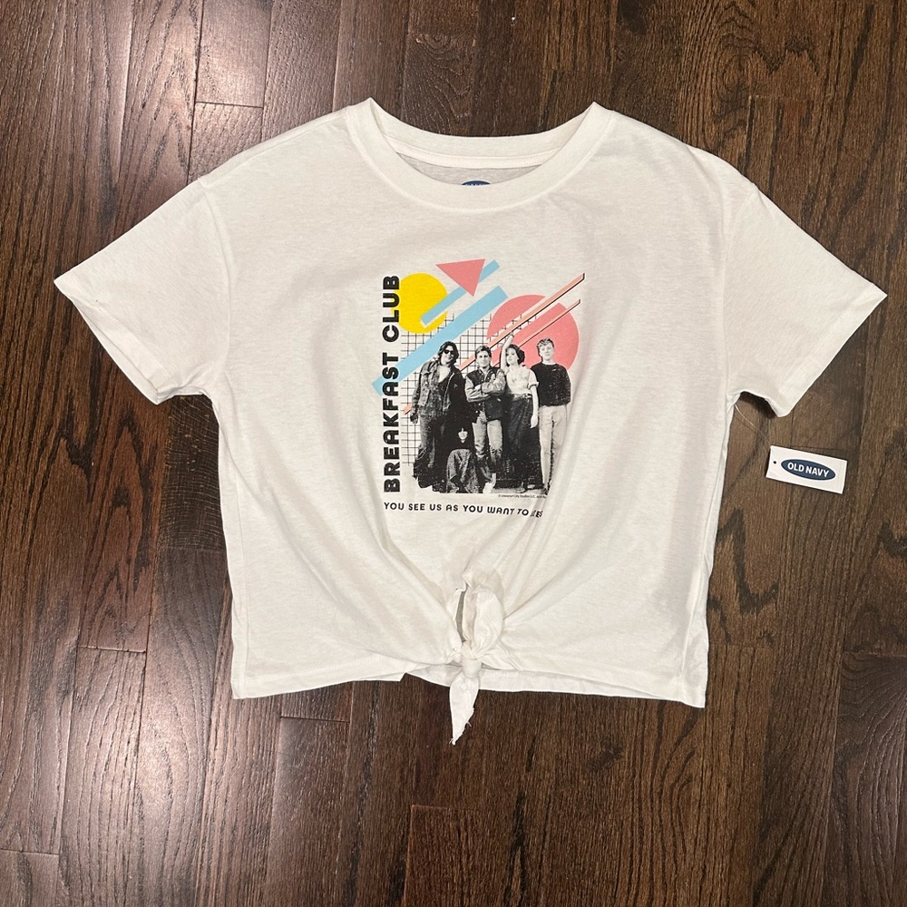 Old Navy Breakfast Club Tie Front Crop Tee Large 10/12 NWT